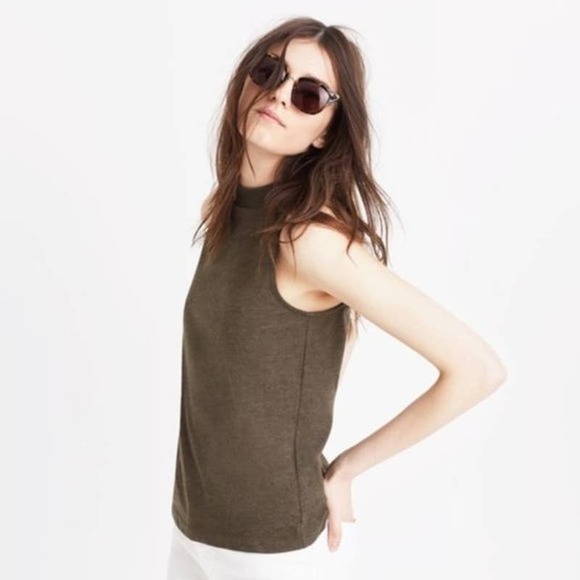 Madewell Medium Blouse Tune Mockneck Tank Top Army Green Knit Pullover 437 - Picture 1 of 6
